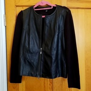 Chocolate Front Panel Leather Sweater